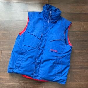 Park city vintage blue / red vest. Down / feather filled.  pockets.